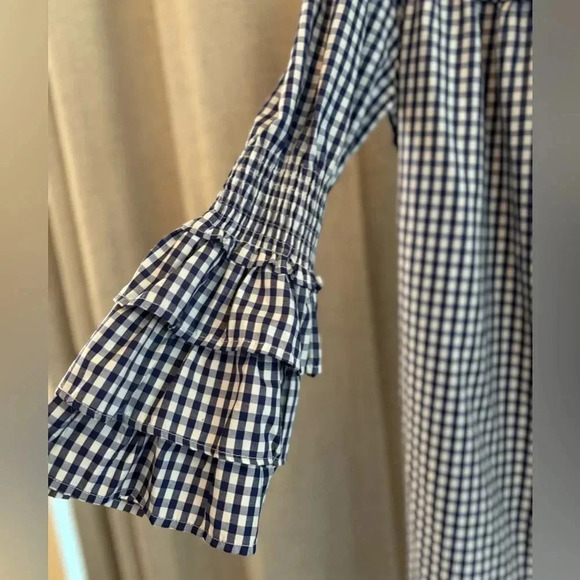 Style House Mini Dress Size M. Off the Shoulder Dress. Navy and White Checkered - Picture 2 of 5